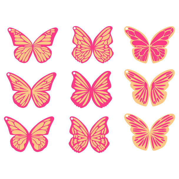Butterflies spring silhouettes. Earrings cut files templates on white background - Vector, imagen