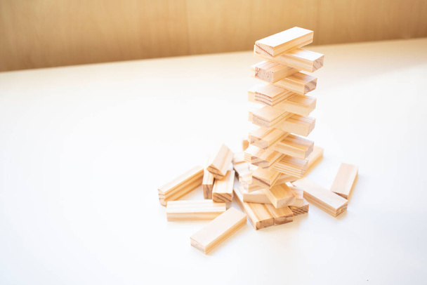 Wood blocks stack game with copy space, background. Concept of education, risk, development, and growth - Фото, изображение