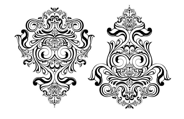 Vector damask vintage baroque scroll ornament swirl. Victorian monogram heraldic shield swirl.Retro floral leaf pattern border foliage antique  acanthus calligraphy engraved tattoo. Tile decor element - Vektor, kép