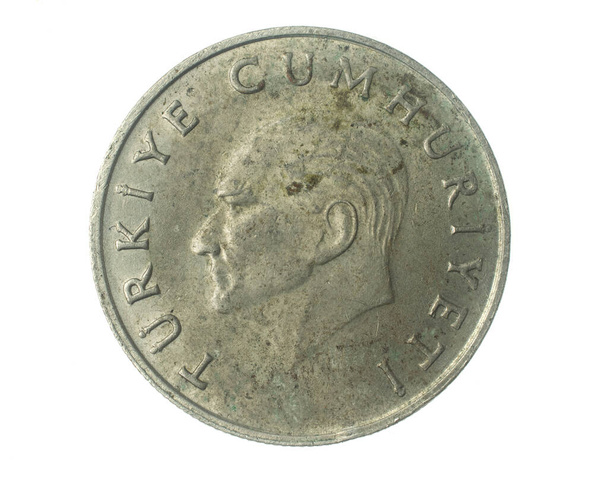 Turecko 100 lira mince na bílém izolovaném pozadí - Fotografie, Obrázek