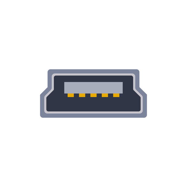 USB mini B pc universal connector icon. Vector graphic illustration of Port in flat style. USB type, video and audio port. Displayport and other computer interface elements. - Vector, Image