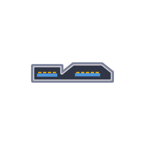 USBマイクロB 3.0 PCユニバーサルコネクタアイコン。フラットスタイルでポートのベクトルグラフィックイラスト。USBタイプ、ビデオおよびオーディオポート。表示ポートやその他のコンピュータインターフェース要素. - ベクター画像