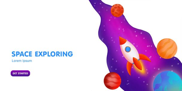 The rocket is flying in space. Space exploration. Abstract template for banner, web, poster. Scientific illustration. - Fotoğraf, Görsel