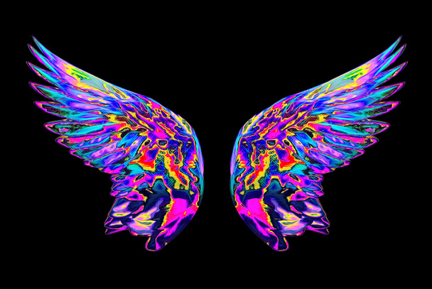 Colourful Psychedelic Abstract Wavy Neon Wings - Photo, Image