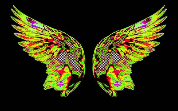 Colorate ali astratte al neon Angel isolate su sfondo nero - Foto, immagini
