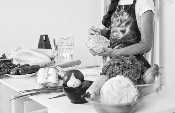 kid making dough for baking, healthy food - Valokuva, kuva