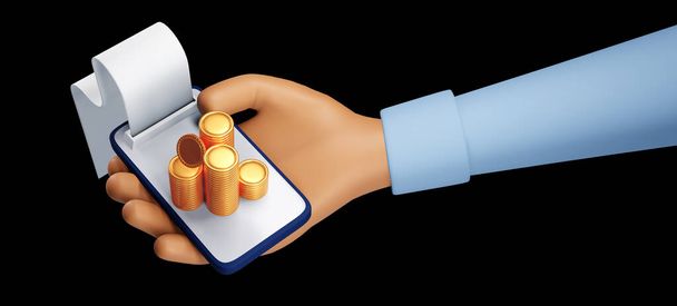 Online transactie via smartphone, verzonden en ontvangen van munten en online betalingsconcept. 3d illustratie - Foto, afbeelding