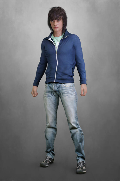 Strong assertive urban fantasy male wearing faded blue jeans - Фото, изображение