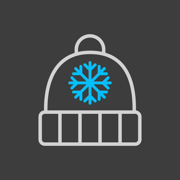 Wintermütze mit Schneeflocke und Bommelvektorsymbol auf dunklem Hintergrund. Winterzeichen. Grafik-Symbol für Reise-und Tourismus-Website und Apps-Design, Logo, App, UI - Vektor, Bild