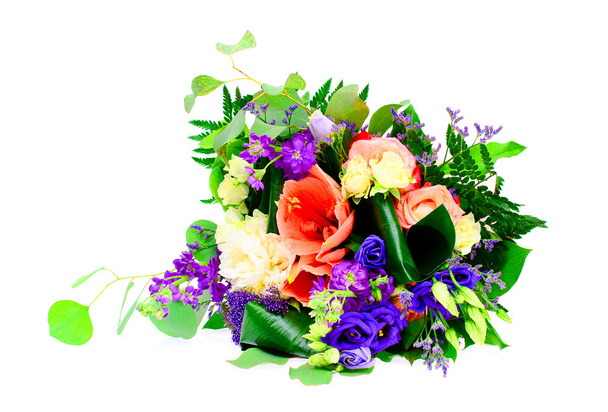 Colorful Flowers Bouquet Isolated on White Background - Photo, Image
