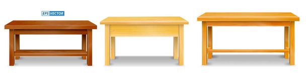 σετ ρεαλιστικά καφέ ξύλινο τραπέζι κορυφή ή ξύλο πεύκου τραπέζι απομονωμένο ή μοντάζ τραπέζι οθόνη λεπτομερή. διάνυσμα eps - Διάνυσμα, εικόνα