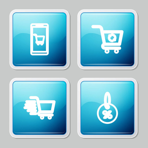 Cep telefonu ve alışveriş arabası, yenileme, alışveriş ve indirim yüzde ikonu ayarla. Vektör - Vektör, Görsel