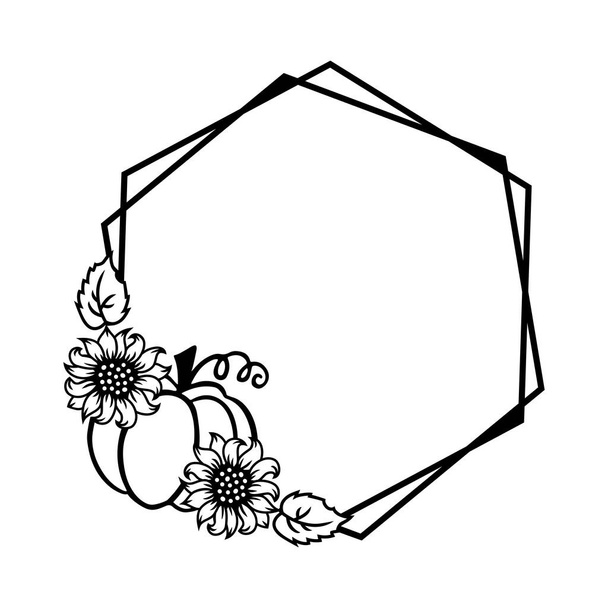 Frame with pumpkin and sunflowers on white background. Vector illustration. - Vetor, Imagem