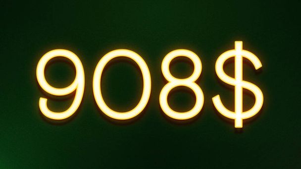 Símbolo de luz dourada de 908 dólares ícone de preço no fundo escuro - Foto, Imagem