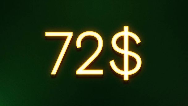 Золотий світловий символ ціни 72 долари на темному фоні
 - Фото, зображення