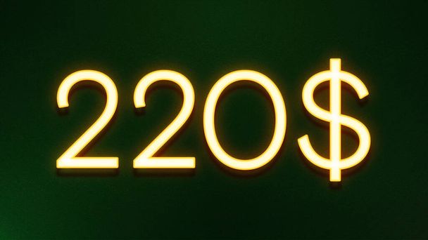 Símbolo de luz dourada de 220 dólares ícone de preço no fundo escuro - Foto, Imagem