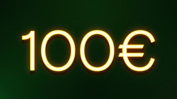 Gouden lichtsymbool van 100 euro prijskaartje op donkere achtergrond - Foto, afbeelding