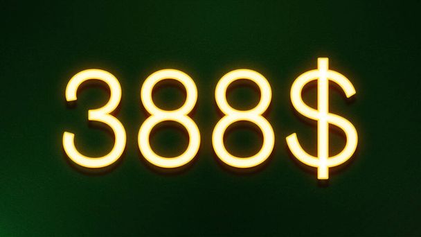 Kultainen valo symboli 388 dollaria hinta kuvake tummalla taustalla - Valokuva, kuva