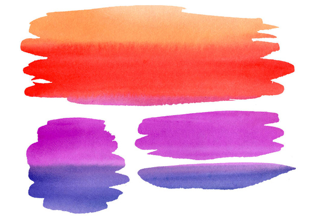 Watercolor artiatic freehand drawing stains and splash. Large Set red, orange, purple and violet drop, circle blob, frame, element. Infographic, Catalog, background. - Foto, immagini