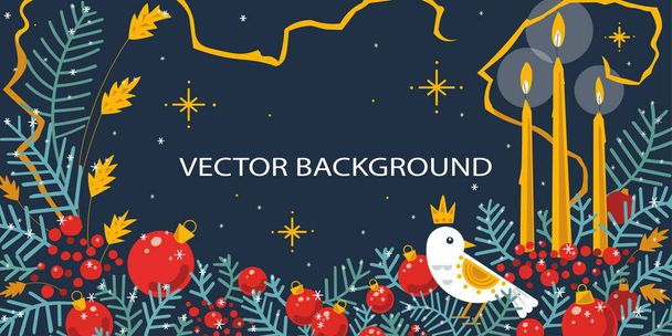 Dark blue christmas background with candles and bird in vintage colors. Perfect as greeting card or festive advertisment template. - Vector, afbeelding