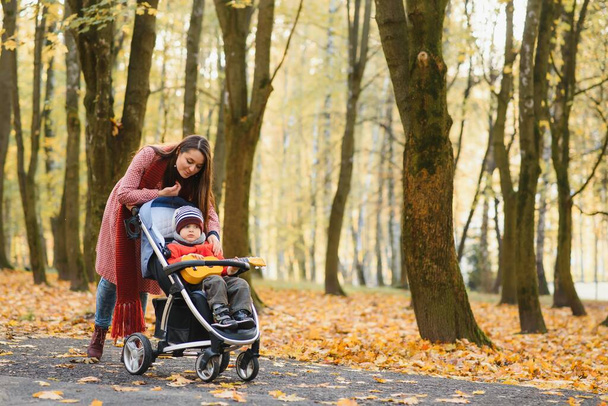 happy family mother and children on autumn walk in park - Foto, Imagem