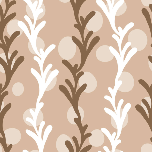Floral seamless with hand drawn color leaves. Cute autumn background. Tropic beige branches. Modern floral compositions. Fashion vector stock illustration for wallpaper, poster, card, fabric, textile - Vector, Imagen