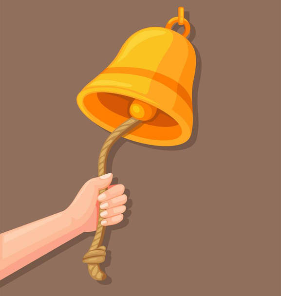 Hand ringing bell with rope icon in cartoon illustration vector - Vector, Image