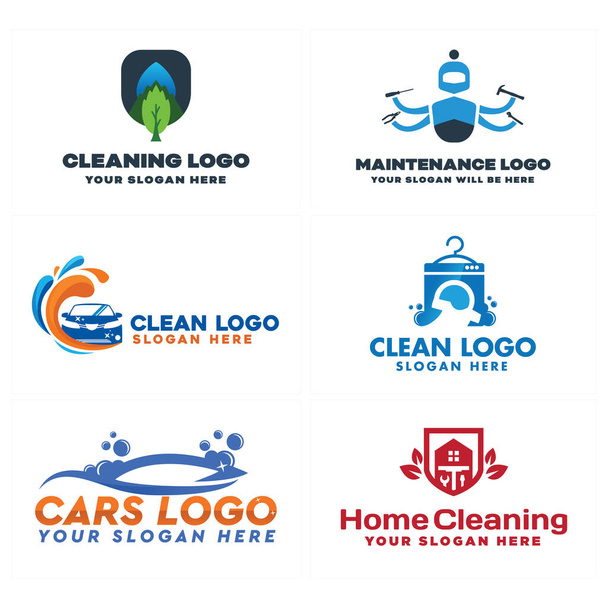 Impresa di pulizia manutenzione lavaggio auto logo design - Vettoriali, immagini