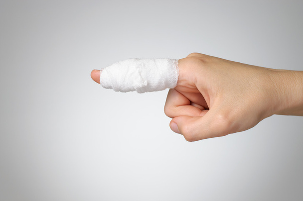Injured finger with bandage - Photo, Image