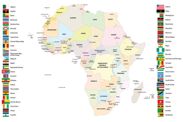Mapa wektorowa suwerennych państw Afryki z ich banderami  - Wektor, obraz