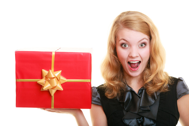 Blonde girl with red gift box - Photo, image