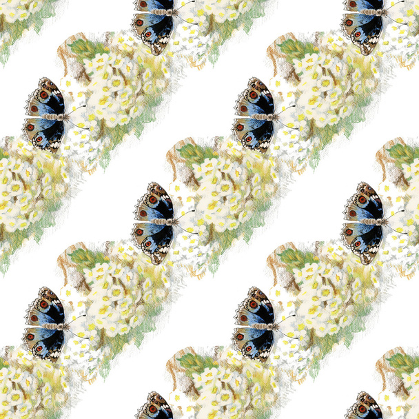 Seamless pattern with butterflies and flowers - Foto, afbeelding