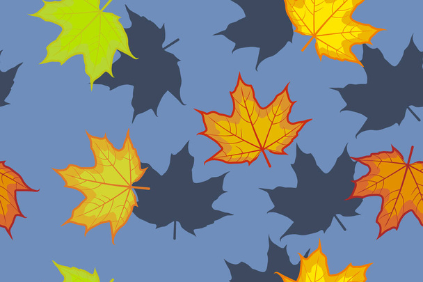 autumn maple leaves on blue background seamless pattern - Vecteur, image
