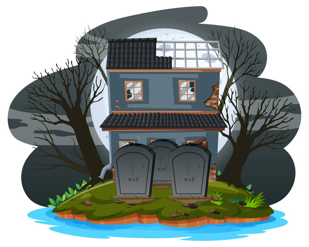 Halloween maison abandonnée la nuit illustration - Vecteur, image