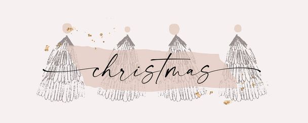 Christmas trees hand drawn abstract textures header  - Wektor, obraz
