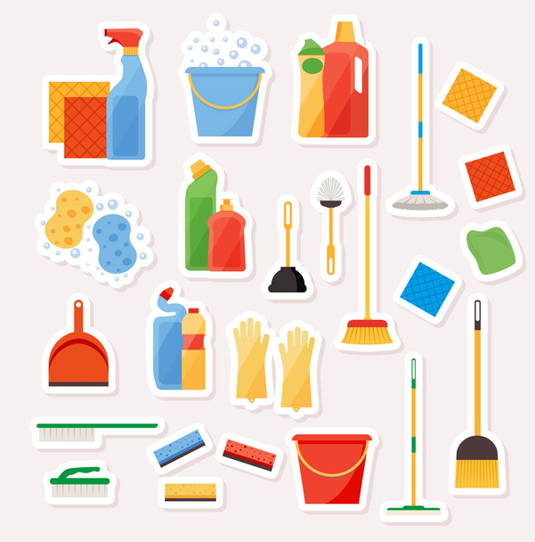 Set of cute vector stickers cleaning. Flat style. EPS 10 - Vector, Image