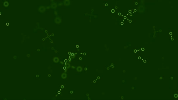 Pomalý tok řetězců molekul na barevném pozadí. Animace. Jednoduché spojení nebo body a čáry pro model bakterií pod mikroskopem. Jednoduchá animace mikroskopických bakteriálních spojení - Záběry, video