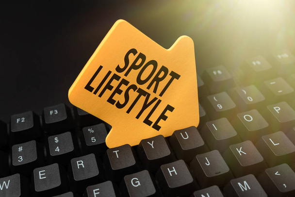 Conceptual display Sport Lifestyle. Word Written on Fond of sport or outdoor activities Physically active Online Browsing And Exploring, Creating Blog Content, Sending New Messages - Photo, Image