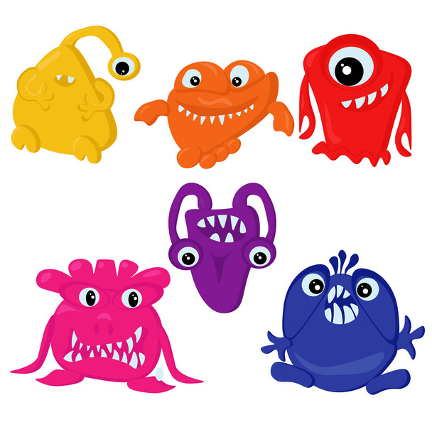 Sada pozitivních monster různých barev, kreslené postavičky pro Halloween vektorové ilustrace - Vektor, obrázek