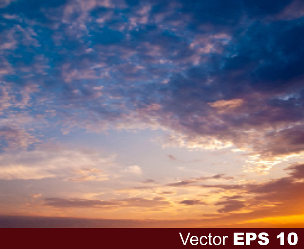 абстрактный голубой фон с закатом и облаками
 - Вектор,изображение