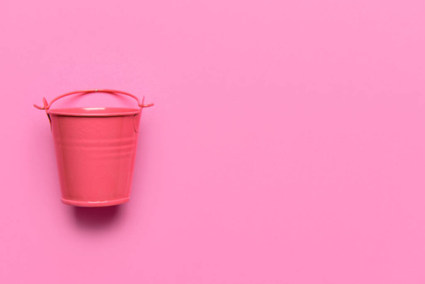 Metal bucket on pink background - Photo, Image