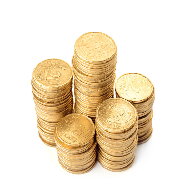 Golden coins on white background - Photo, Image