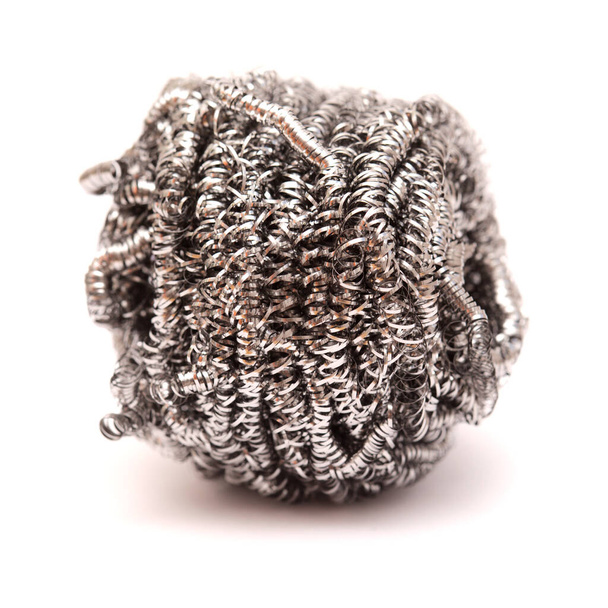 Metal scouring ball isolated on white background - Foto, afbeelding