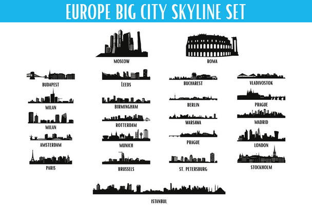 Europe City Skyline Vector Set with white background - Vector, Image