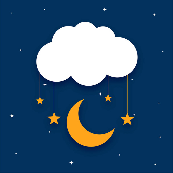 paper style cloud moon and stars background - Διάνυσμα, εικόνα