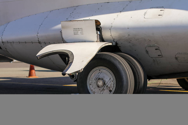 Uçaktaki tekerlek ve bagaj ambarının portresi.. - Fotoğraf, Görsel