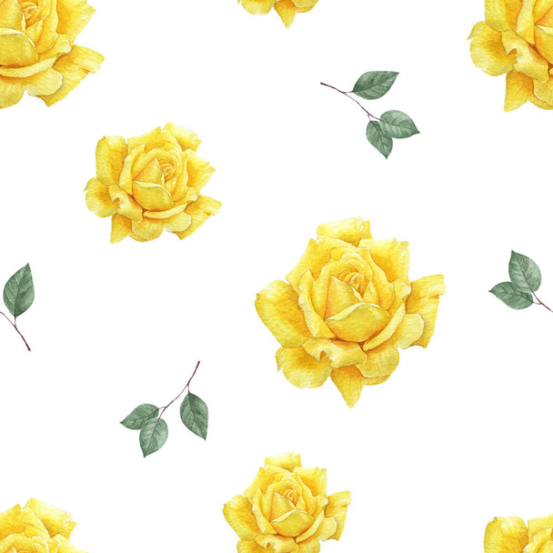 Yellow Roses watercolor painting seamless background - Zdjęcie, obraz