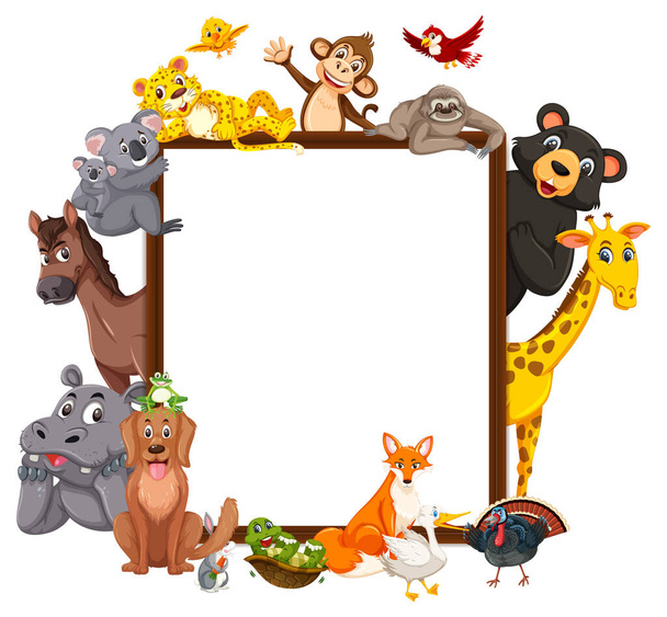 Пустой деревянный каркас с различными иллюстрациями диких животных - Вектор,изображение