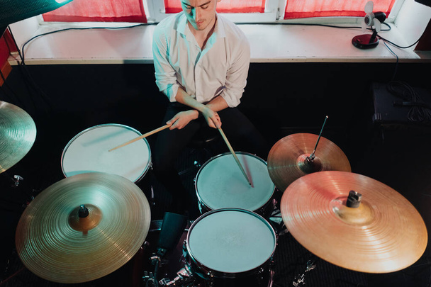 Professional drum set closeup in recording studio - Fotoğraf, Görsel