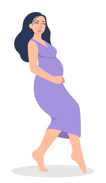 Вагітність. Сучасний плакат з милою вагітною жінкою в фіолетовій сукні. Векторні ілюстрації
 - Вектор, зображення